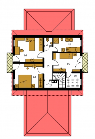 Spiegelverkehrter Entwurf | Grundriss des Obergeschosses - HORIZONT 64